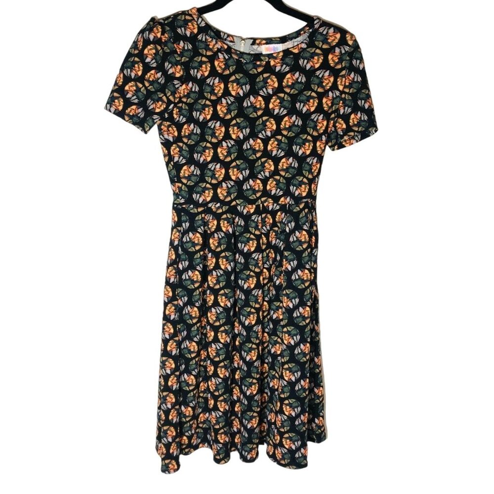 LuLaRoe Amelia dress floral zip back pockets polyester blend size s READ new